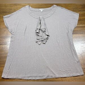 J. Jill Size L Gray Short Sleeve Ruffle Accent Blouse